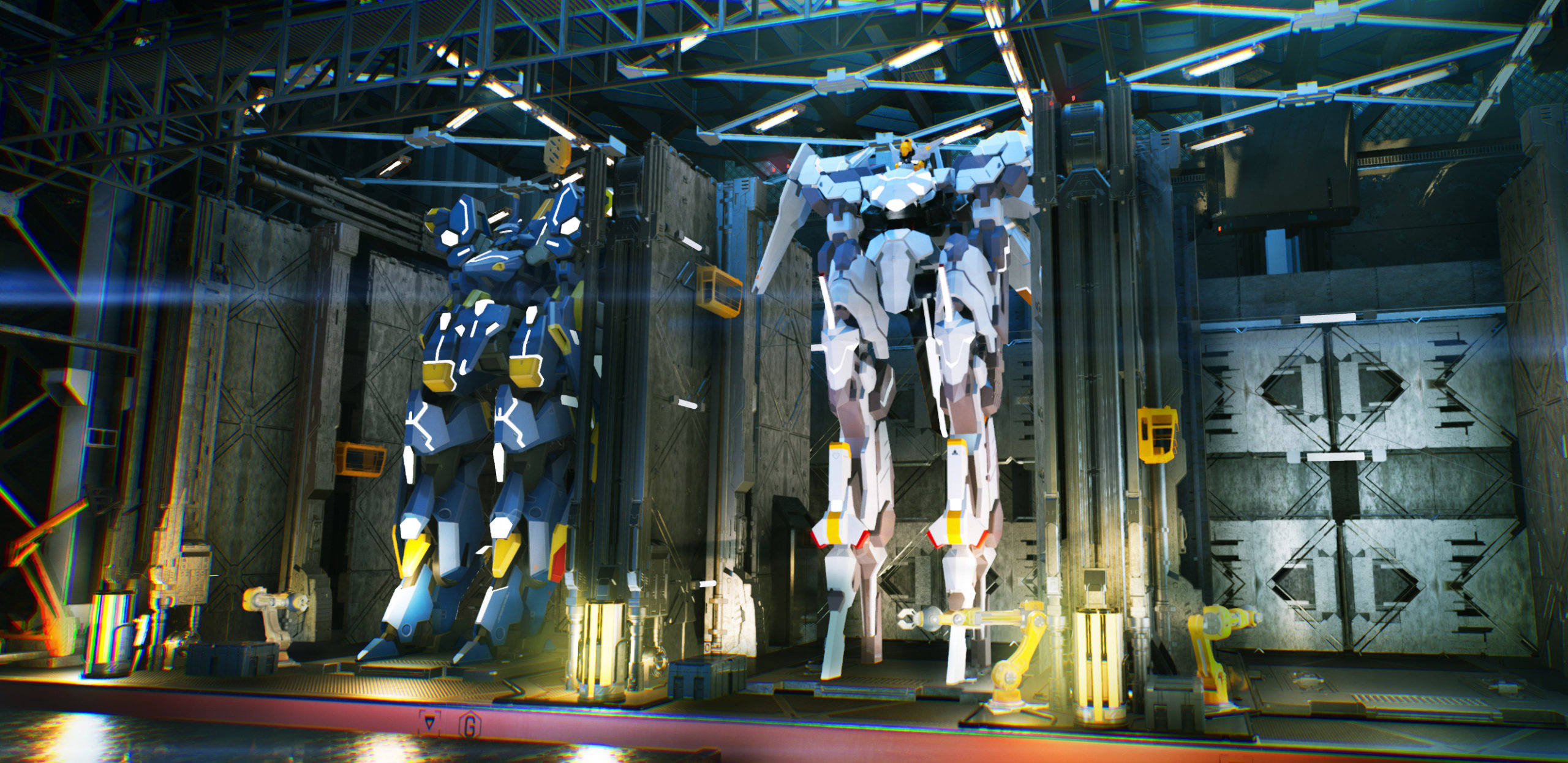 Robots in the hangar of Relayer.