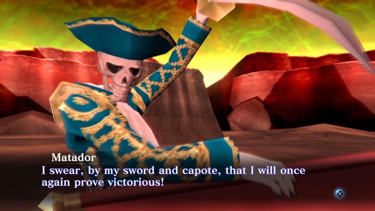 Shin Megami Tensei III Nocturne HD Remaster Screenshot of Matador stating, I swear, by my sword and capote, that I will once again prove victorious!