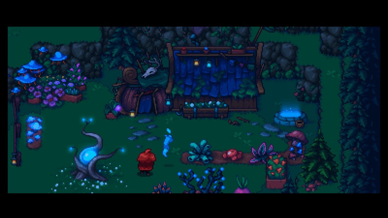 Arietta of Spirits screenshot of an eerily-decorated house in a dark forest.