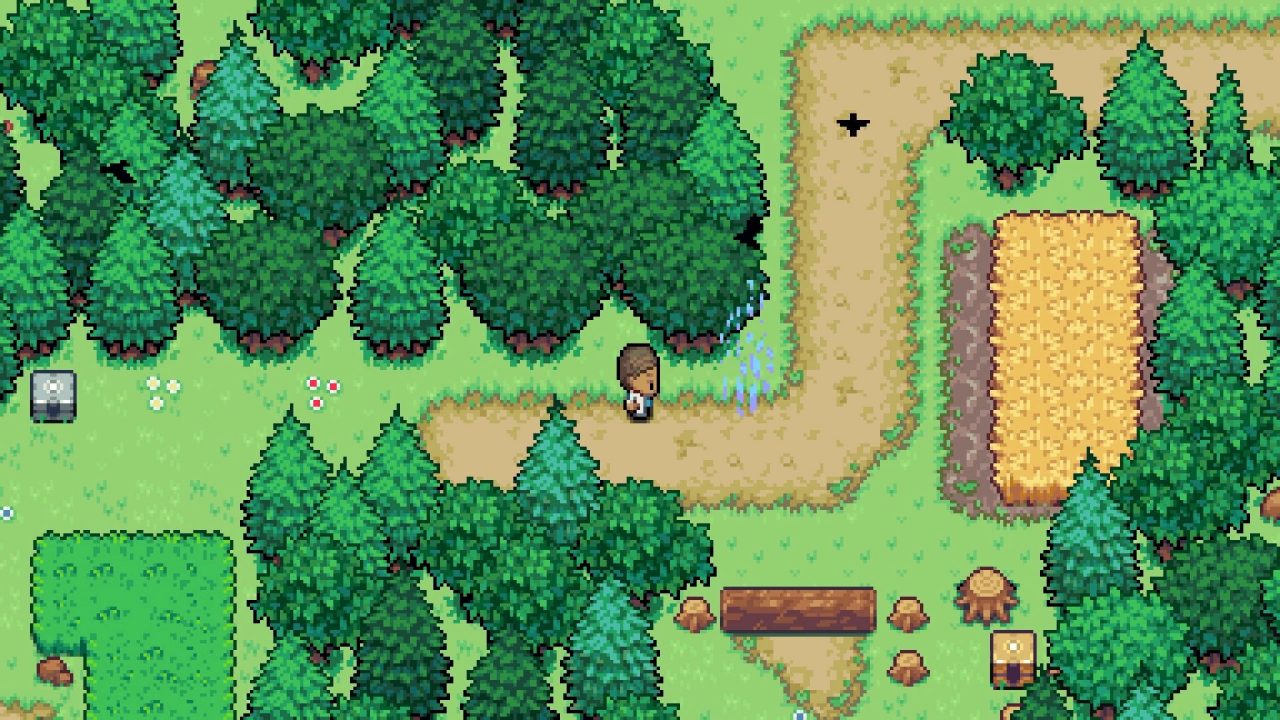 Exploring the world of Coromon in a grassy field area with a dirt route