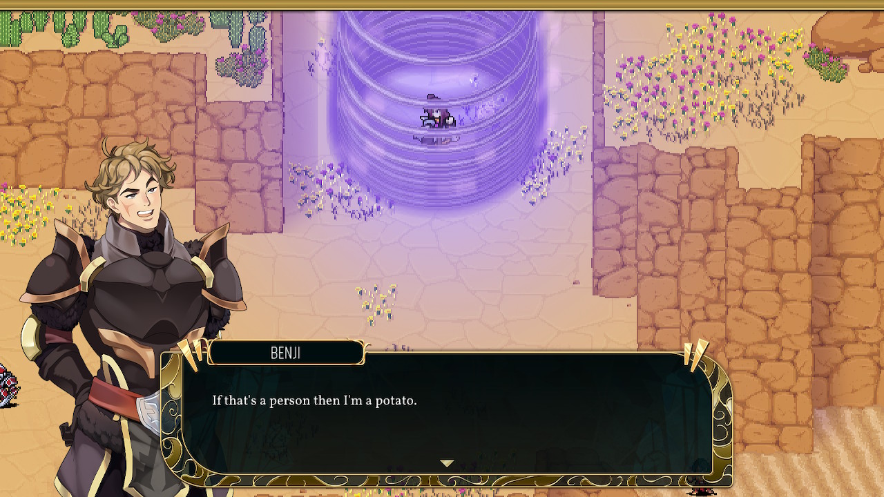 Benji remarking about an enemy on the battlefield in Dark Deity.