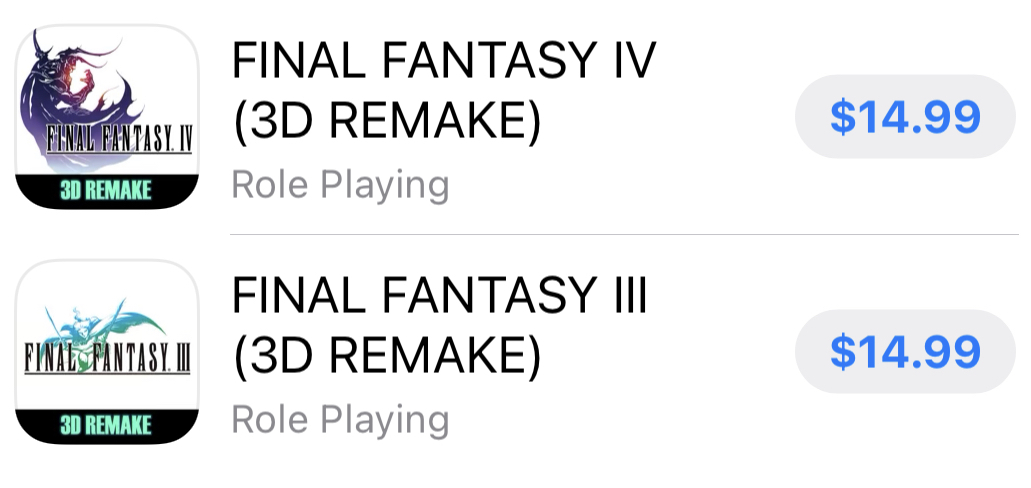 Final Fantasy III Final Fantasy IV 3D Remake App Store