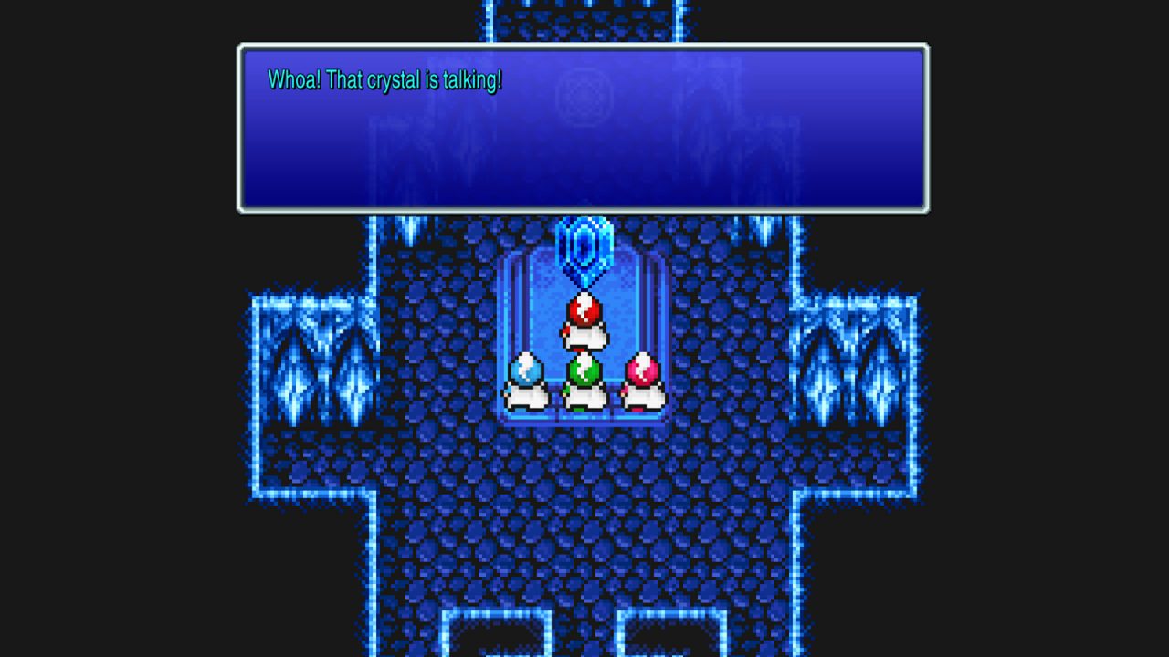 Screenshot From Final Fantasy III Pixel Remaster, with a talking crystal!