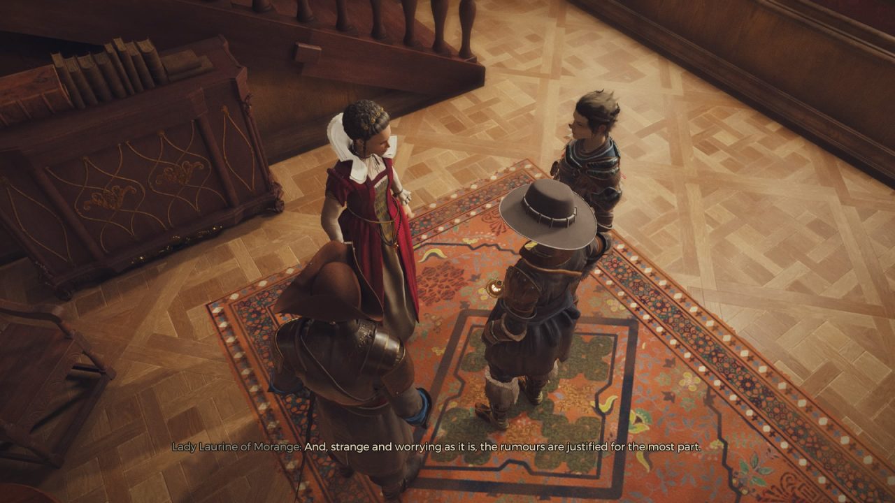 Lady Laurine of Morange informs your party of the new arrivals in GreedFall: The De Vespe Conspiracy.