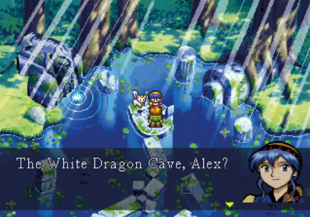 A screenshot in a spring with Luna speaking in Lunar Silver Star Story Complete