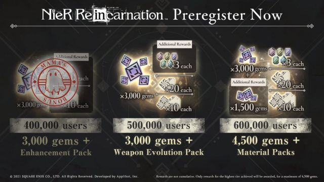 NieR: Re[in]carnation Pre-registration Rewards