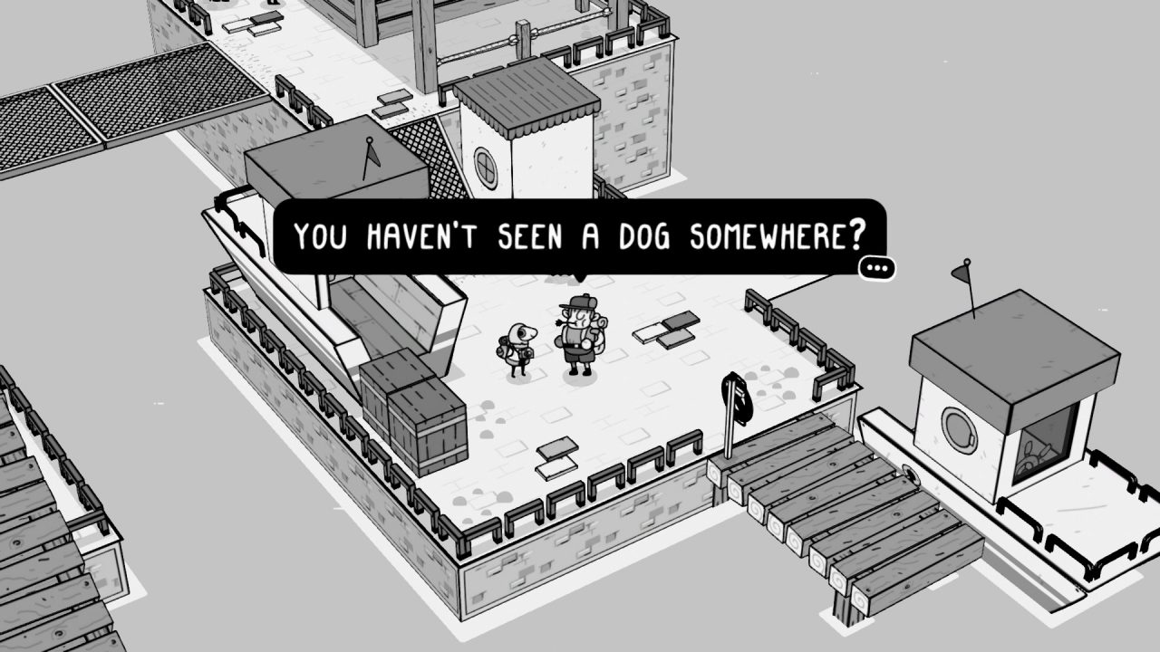 Have you seen a dog somewhere in TOEM? The screenshot is of a pier and everything is in black, white, and greyscale.