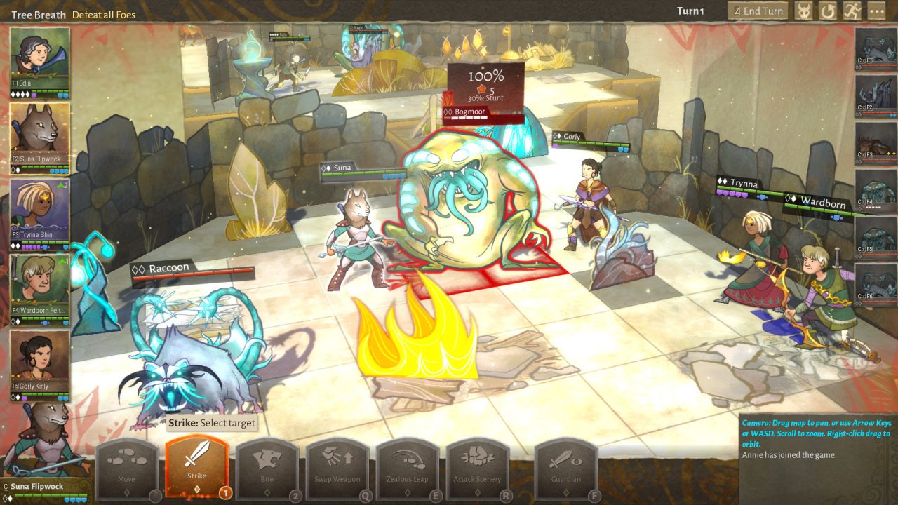 Characters fight monsters on a pop-up grid.