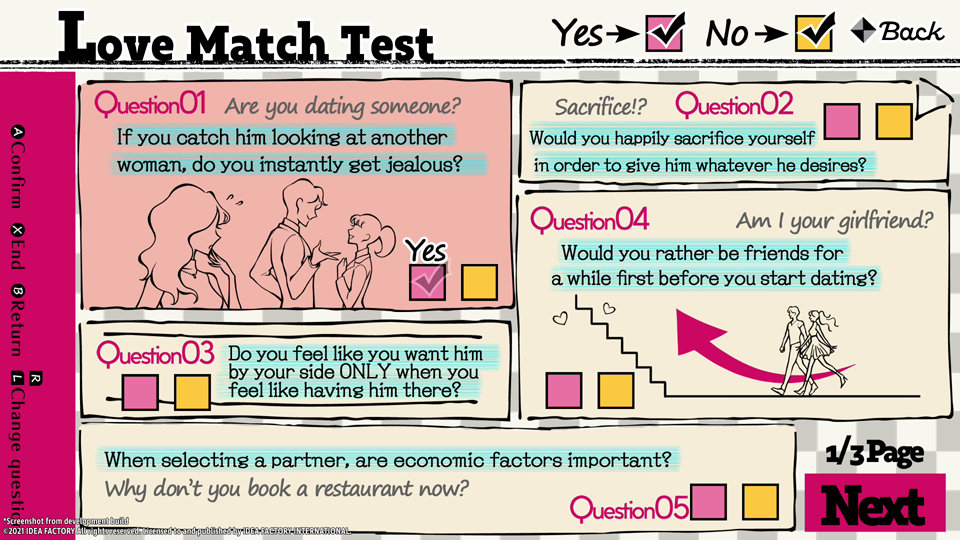 A screenshot of the Love Match Test in Cupid Parasite.