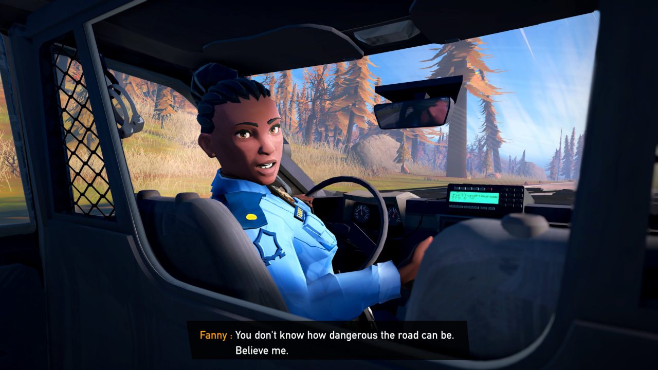 Coppa offering safety advice while in the patrol car.