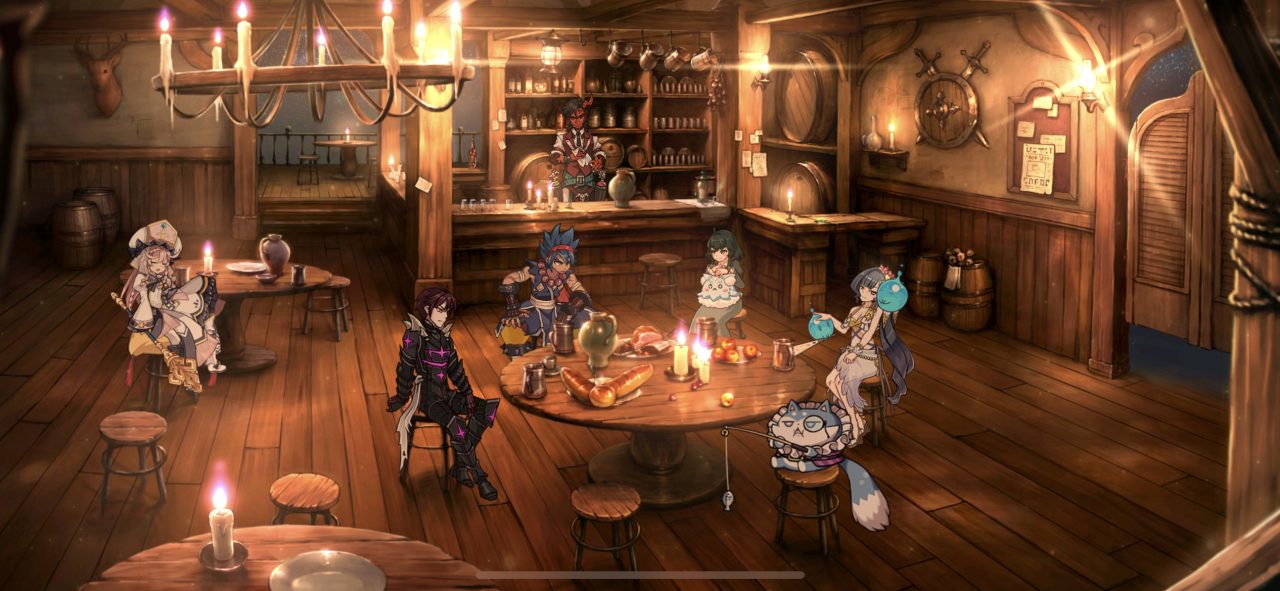 Heroes sit idly in the tavern in Epic Seven.