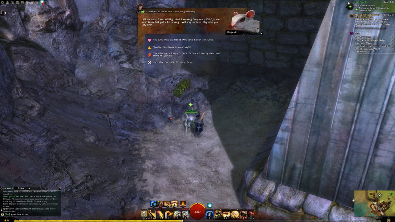 Guild Wars 2 screenshot: Interrogating a Skritt with Dialogue Options