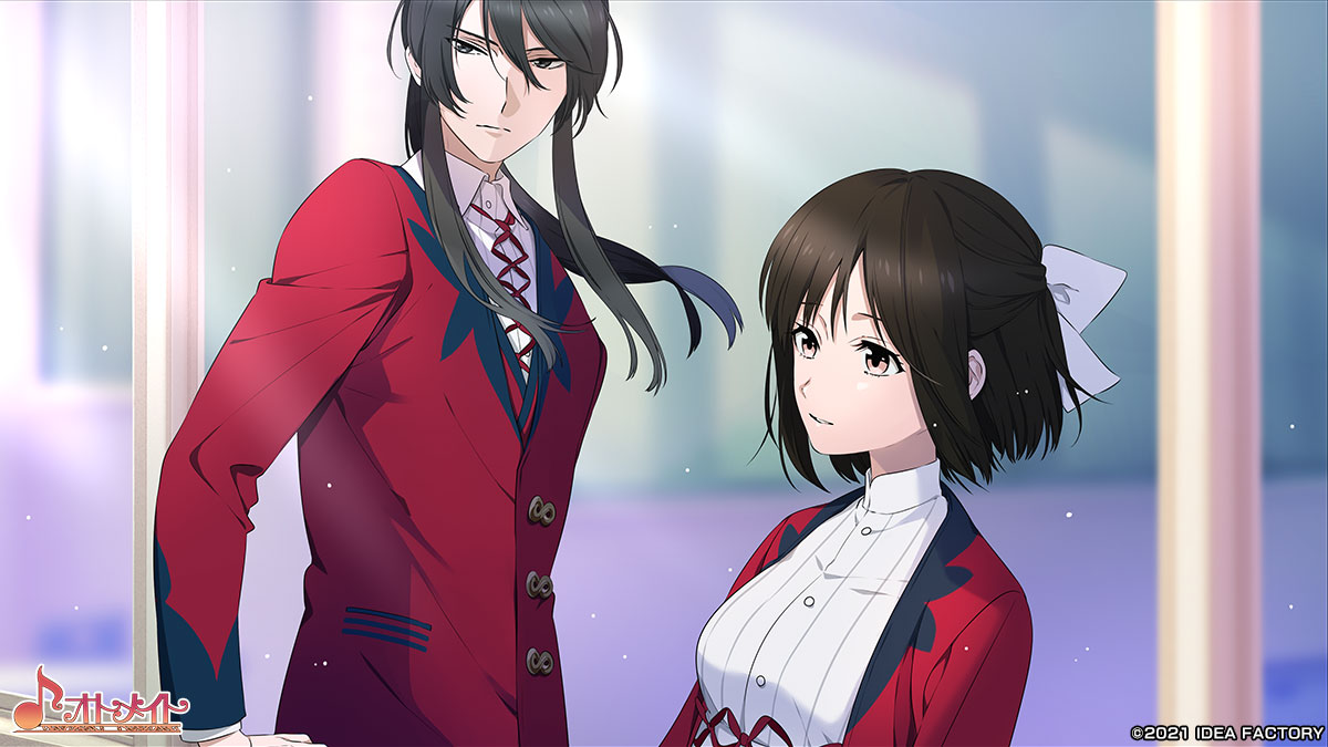 Paradigm Paradox screenshot of Ayumu and the protagonist looking solemn.