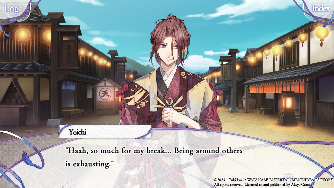 Yoichi tells it like it is in Winter's Wish: Spirits of Edo. On a city street lit by lanterns, he explains that being around others exhausts him.