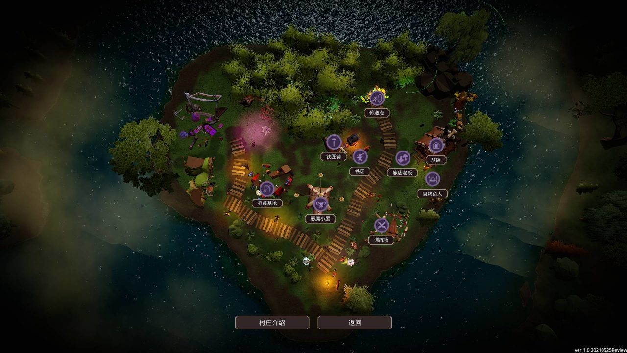 An overhead view of a green island with lots of icons on a new area in Demon Strikes Back