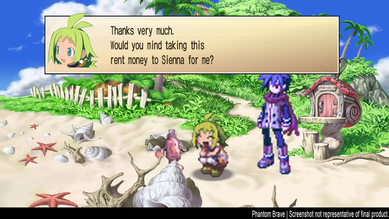 Taking rent money from a little girl in Prinny Presents Volume 1, Phantom Brave.