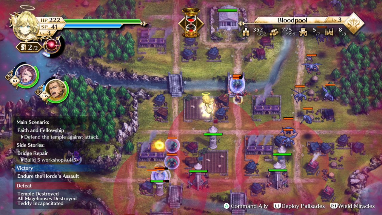 Actraiser Renaissance screenshot of a settlement raid.