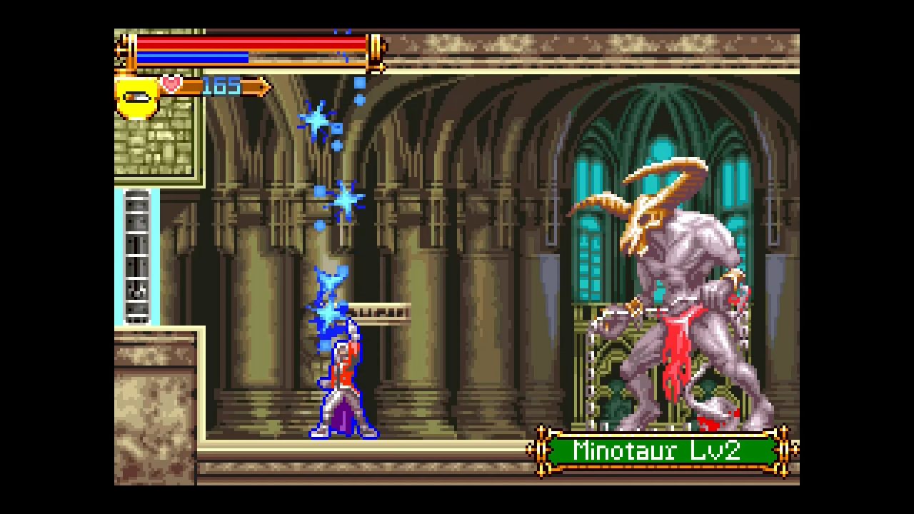 Castlevania: Harmony of Dissonance screenshot with Juste Belmont casting a magic spell.