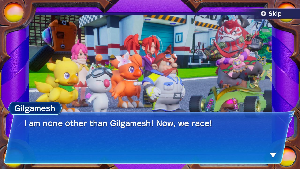 Gilgamesh, an infamous bad guy from the Final Fantasy series, is a racer now, and is challenging the party of hero racers.