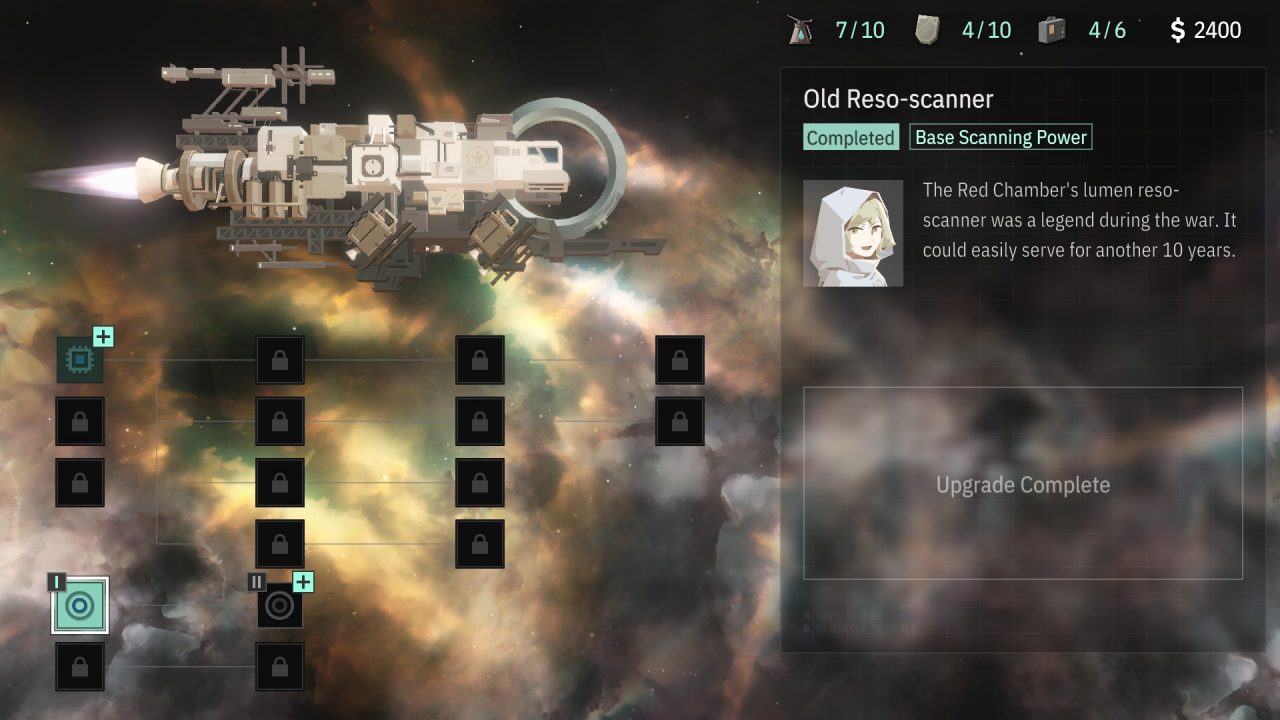 The ship upgrade screen displaying an Old Reso-scanner.