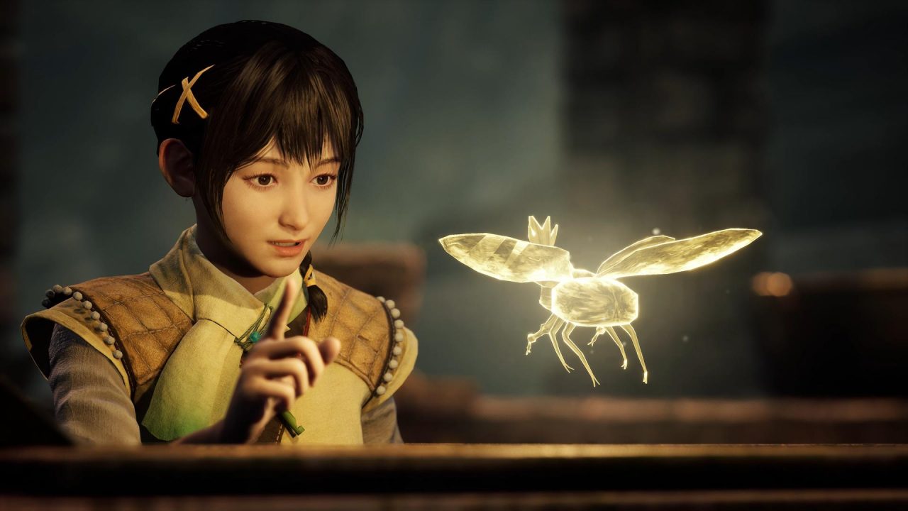 A story scene showing Xiang in front of a glowing insect from Xuan Yuan Sword 7