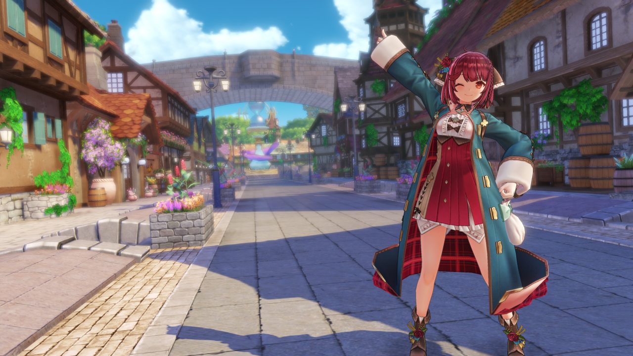 Atelier Sophie 2 protagonist Sophie Neuenmuller standing in the primary city of Roytale, the capital of Erde Wiege.