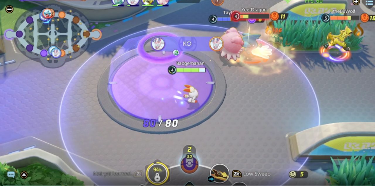 Pokémon Unite Defending the Goal as Blissey.