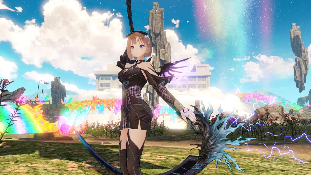 A female character wields a tremendous scythe in Blue Reflection: Second Light.