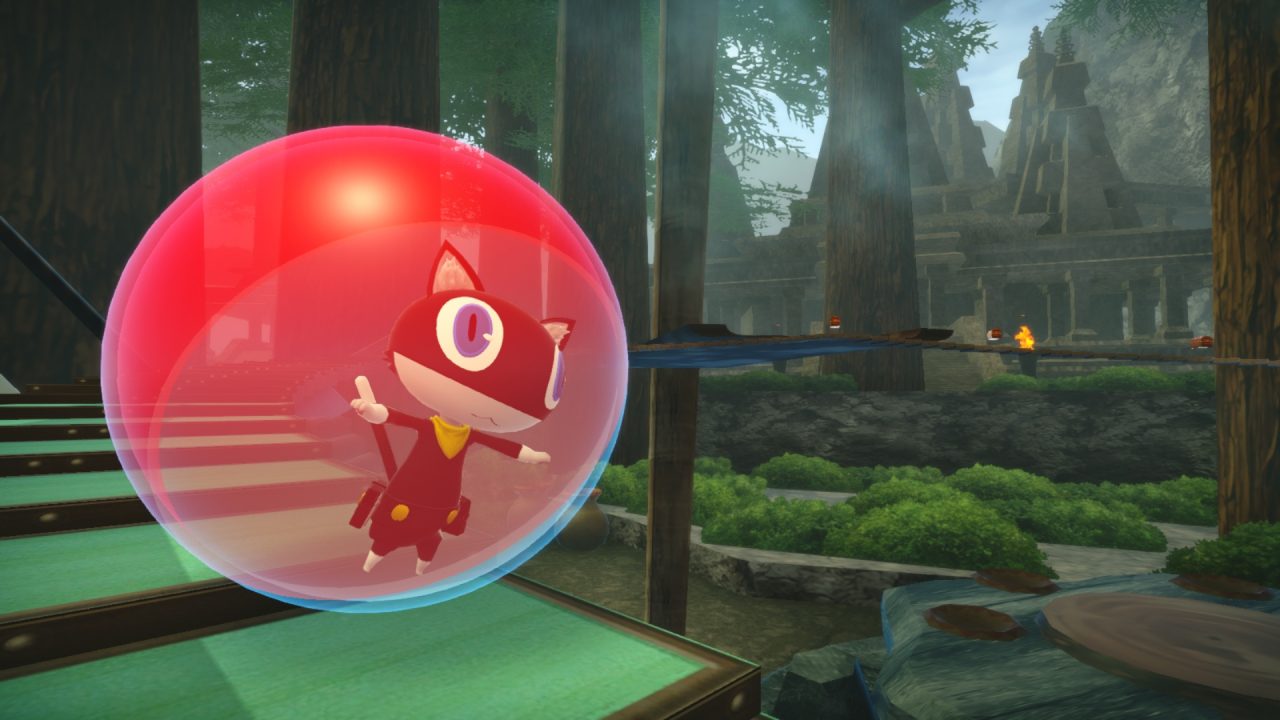 Morgana the cat in a colorful ball in Super Monkey Ball Banana Mania.