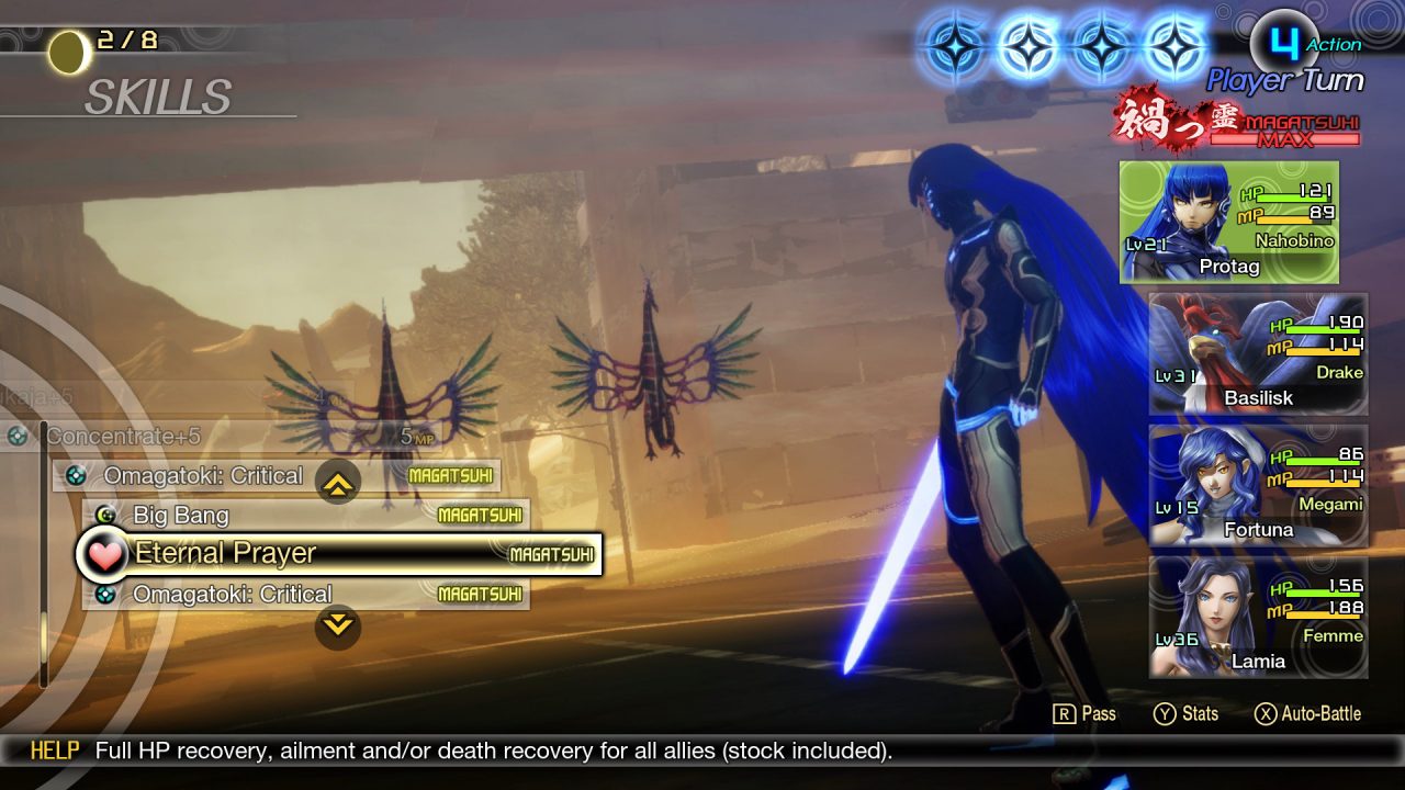 A battle plays out in Shin Megami Tensei V.