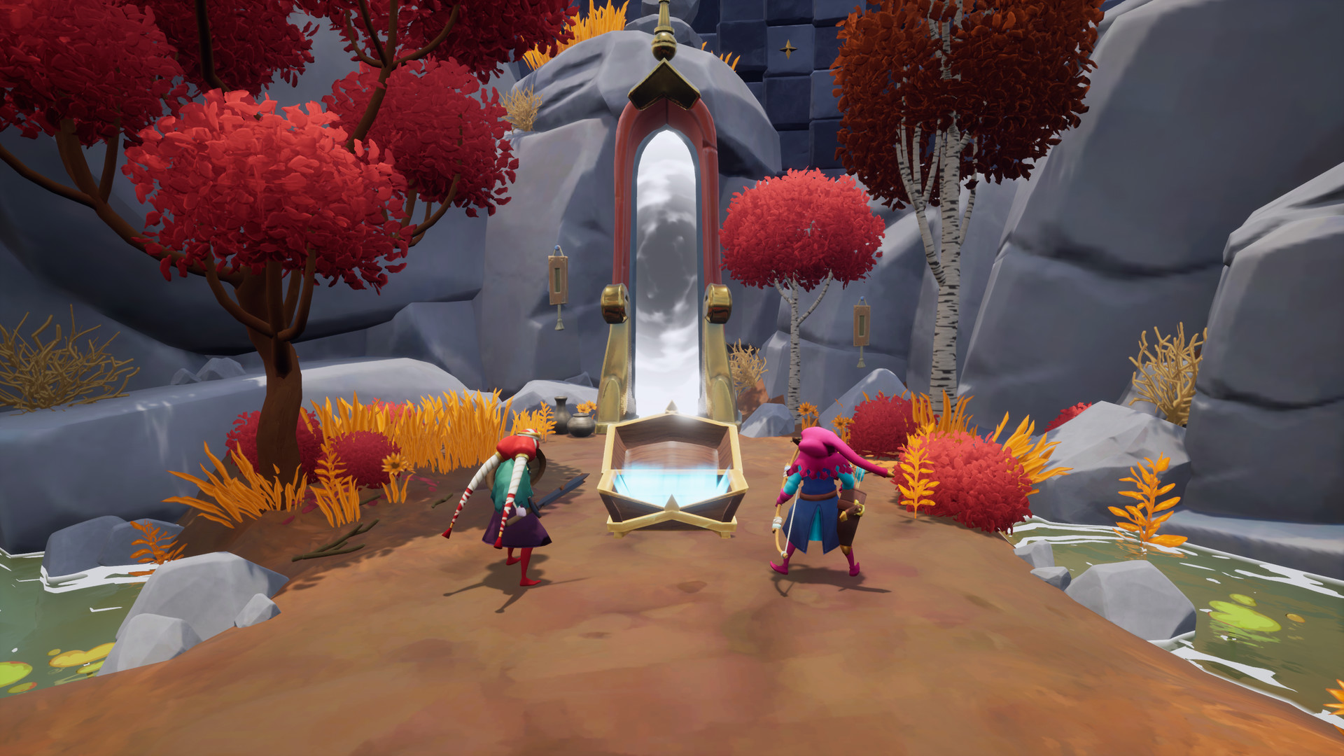 Screenshot From Guild Of Ascension Featuring Two Characters Standing In Front Of A Waterfall