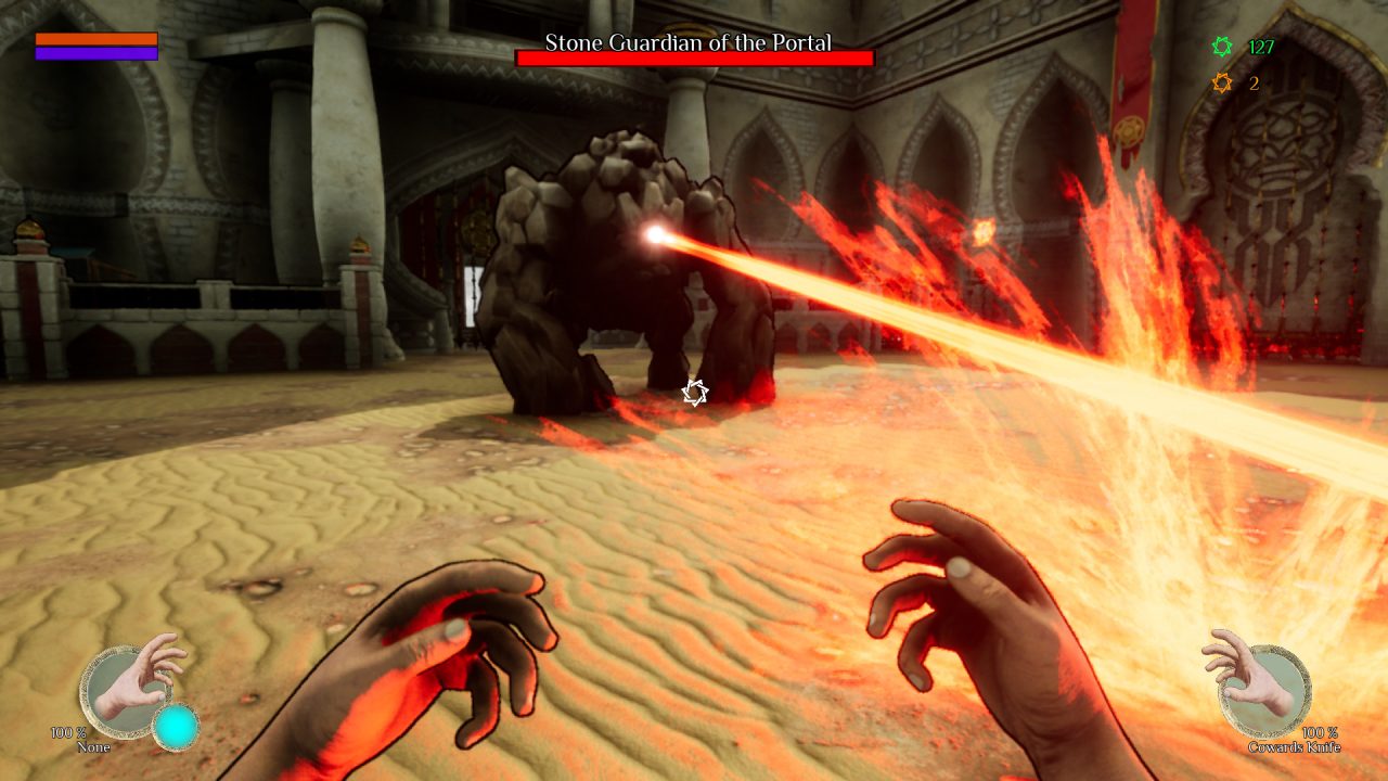 The player casts a magic spell on a vicious beast in Runewaker.