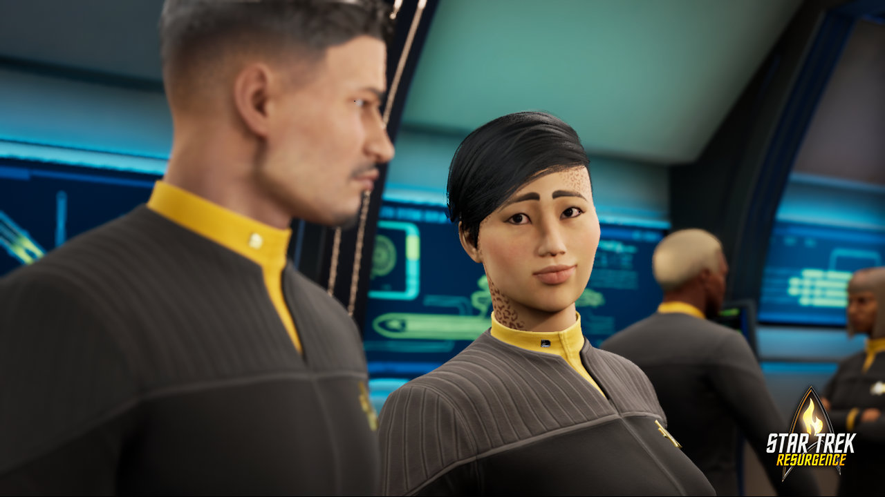 Carter and Nili have a friendly chat in Star Trek: Resurgence.