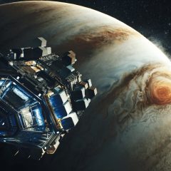 Drummer's scavenger ship in Jupiter's orbit in The Expanse: A Telltale Series.