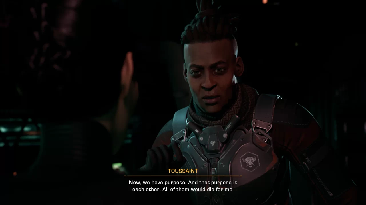 Toussaint speaks and explains pirate bonds in The Expanse: A Telltale Series.