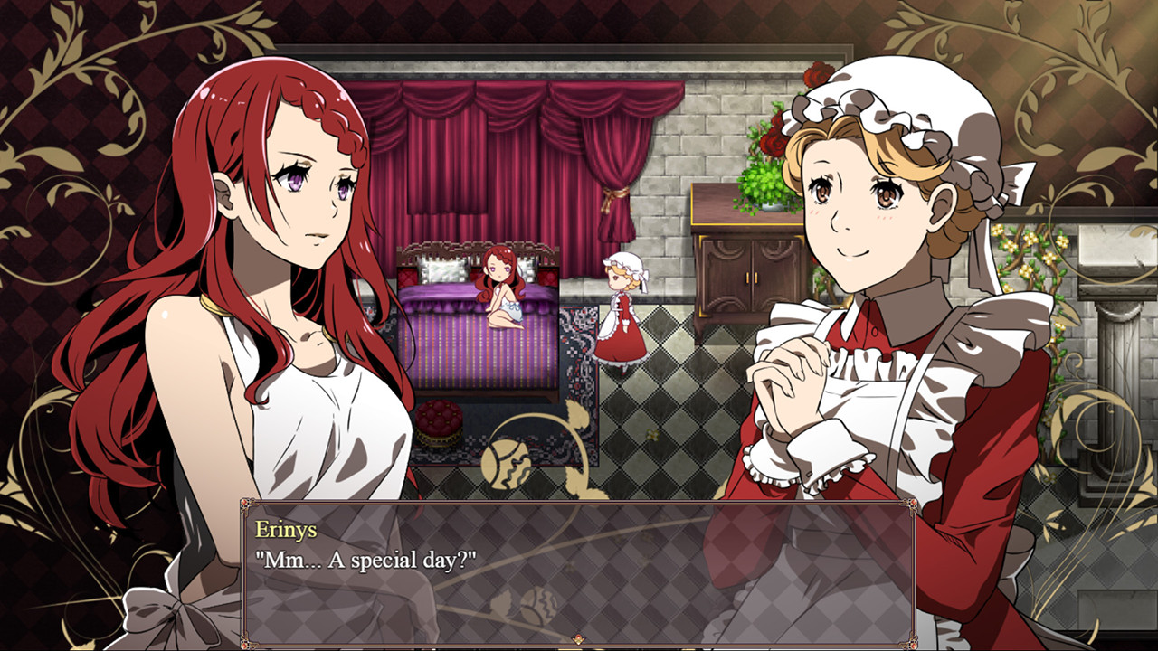 The Silent Kingdom screenshot - Visual Novel style dialogue scene between the heroine and a castle maid.