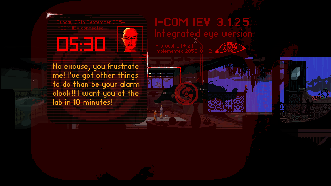 The Sundew screenshot in red, of a boss calling Anna.