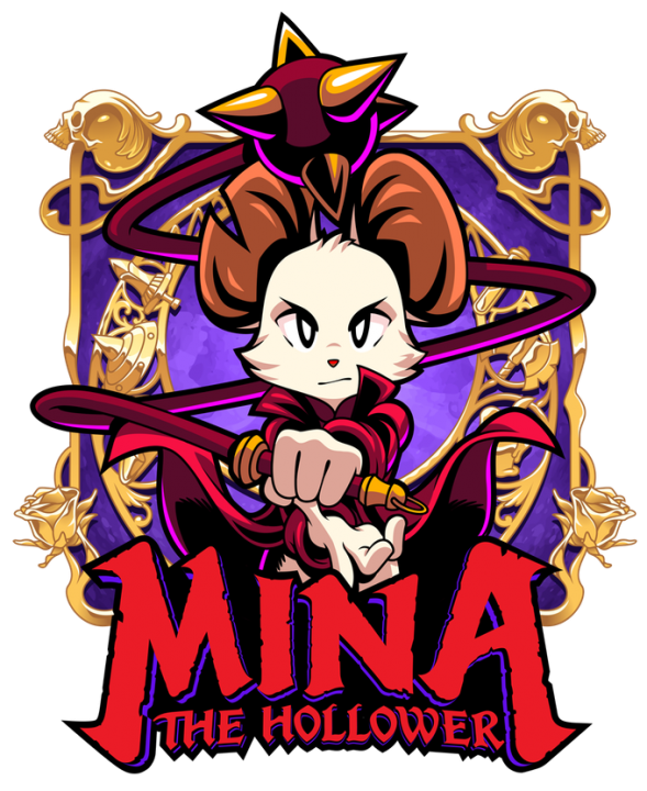 Mina the Hollower Artwork of the title character holding a spiked flail over the game's logo.