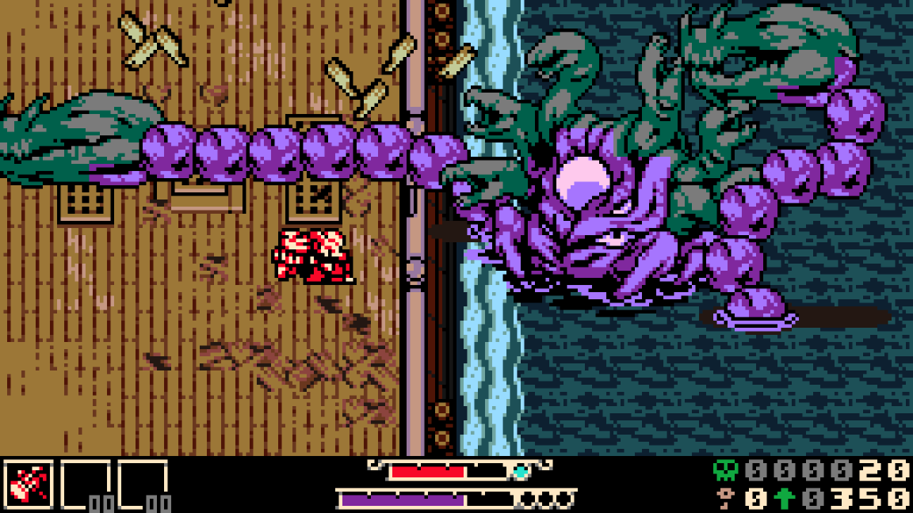 Mina battles a hydra-like sea creature on a ship in Mina the Hollower.