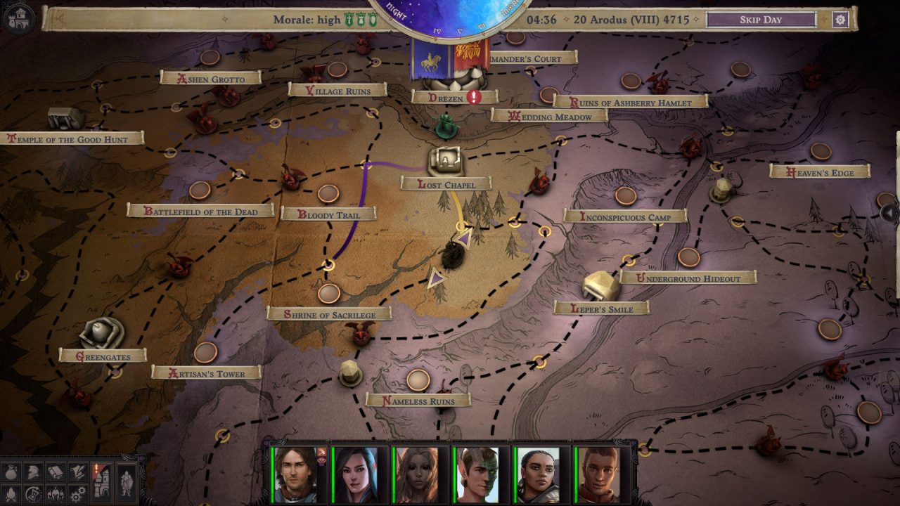 The world map is displayed in Pathfinder: Wrath of the Righteous.