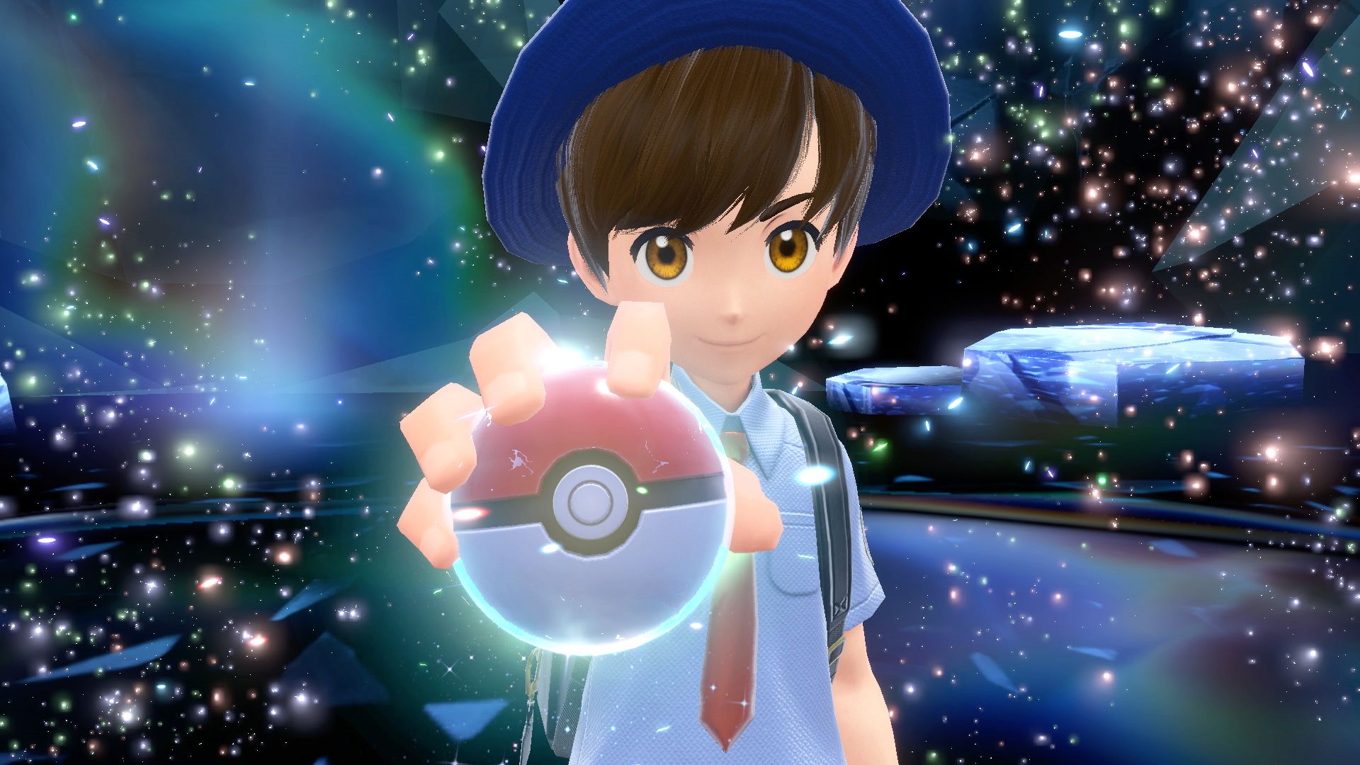 The protagonist in Pokemon Scarlet & Violet catching a Pokemon.