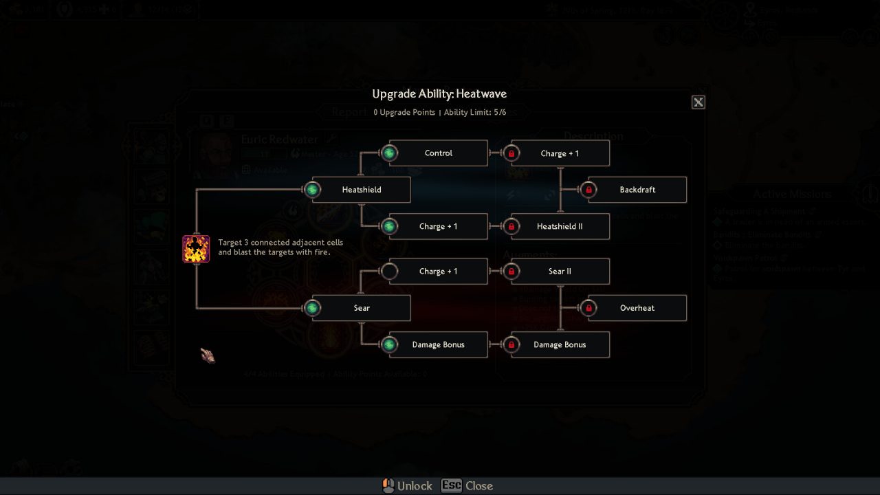 A user interface screenshot from The Iron Oath upgrading the Heatwave ability.