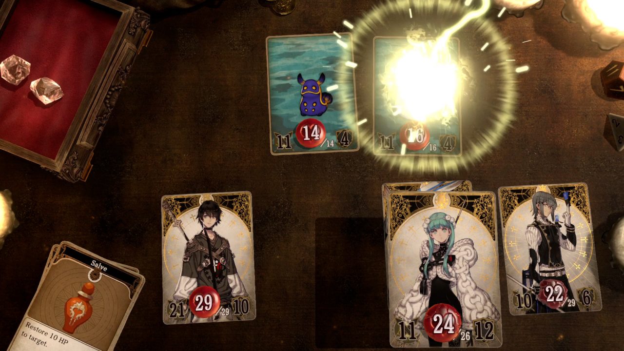 A character casts an attack spell on an enemy in Voice of Cards: The Forsaken Maiden.