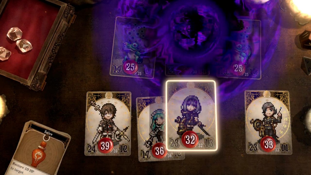 A card is selected for battle and story in Voice of Cards: The Forsaken Maiden.