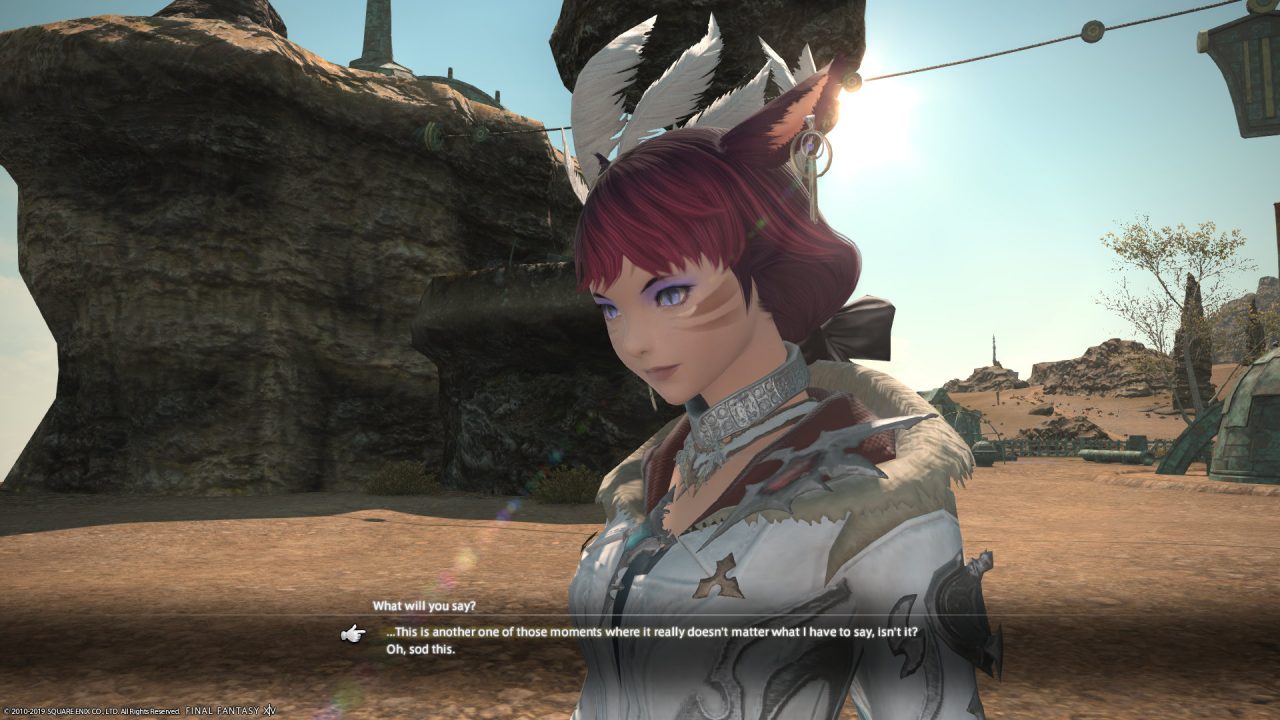 Final Fantasy XIV Shadowbringers screenshot of a Warrior of Light realizing an undeniable truth.
