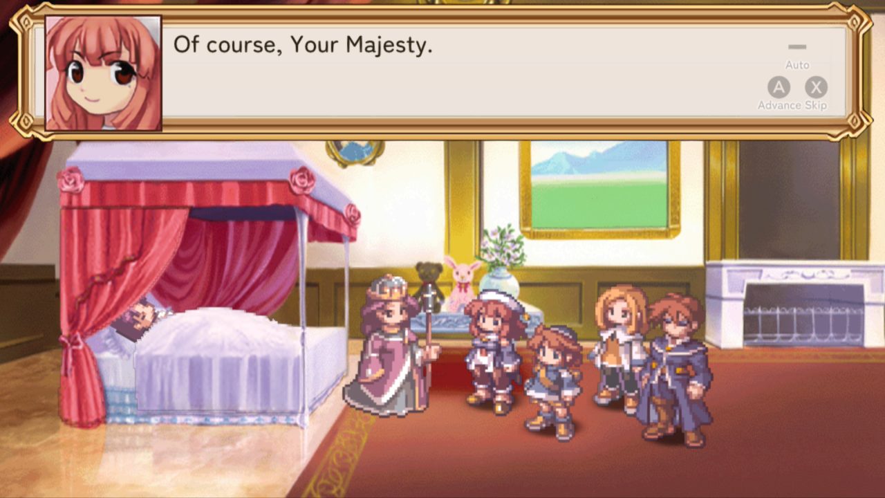 La Pucelle: Ragnarok screenshot portraying the protagonists speaking with the queen.
