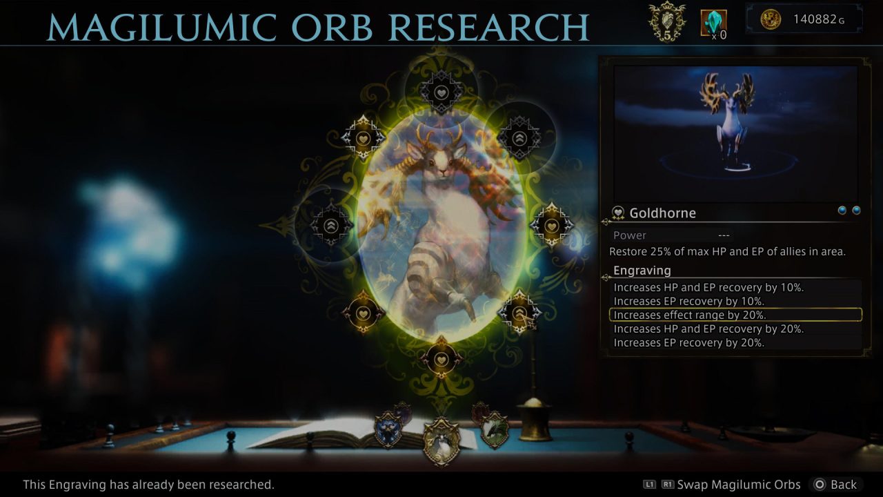 Orb research menu in The DioField Chronicle.