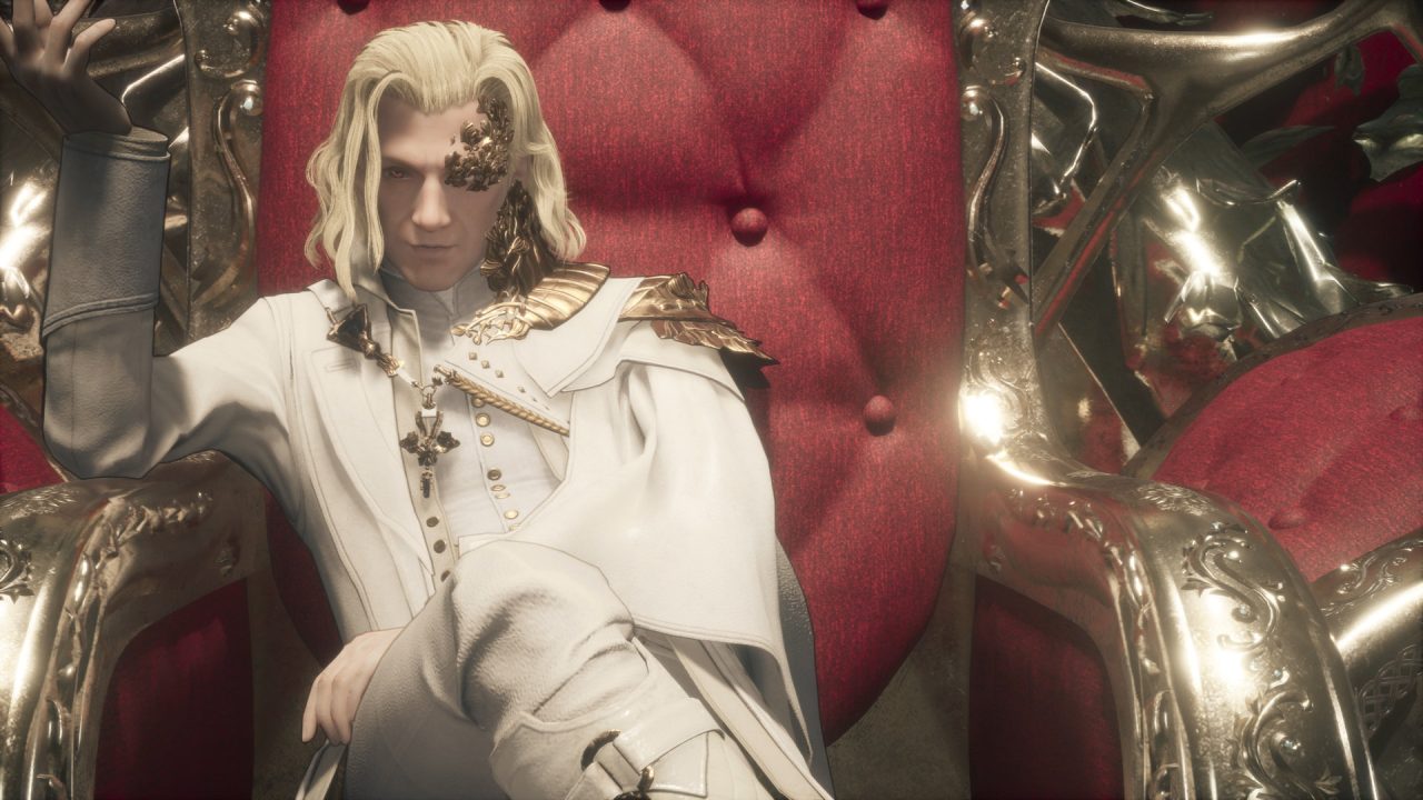 Valkyrie Elysium non-playable character Odin giving orders from the comfort of his throne.