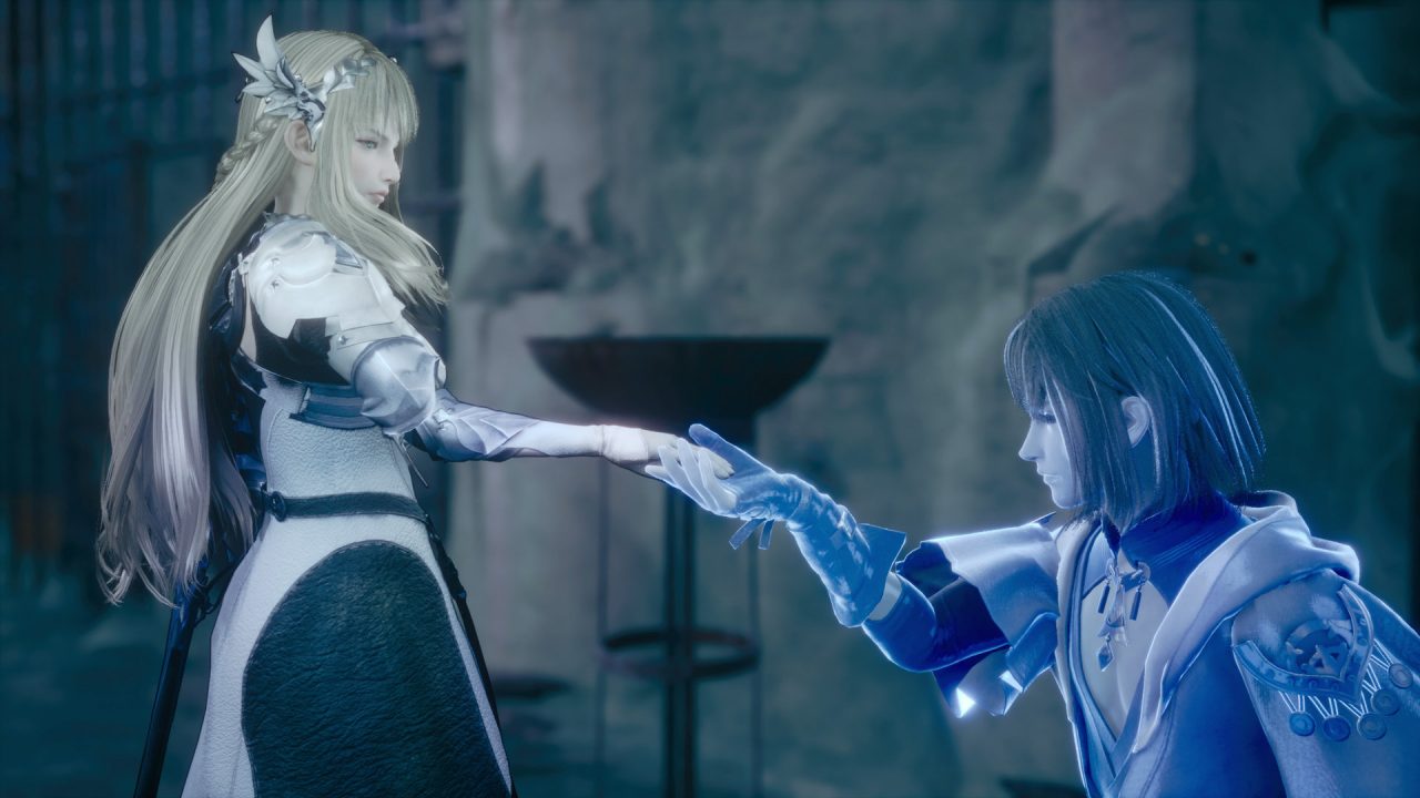 Valkyrie Elysium protagonist Valkyrie and einherjar Cypher entering into a pact.