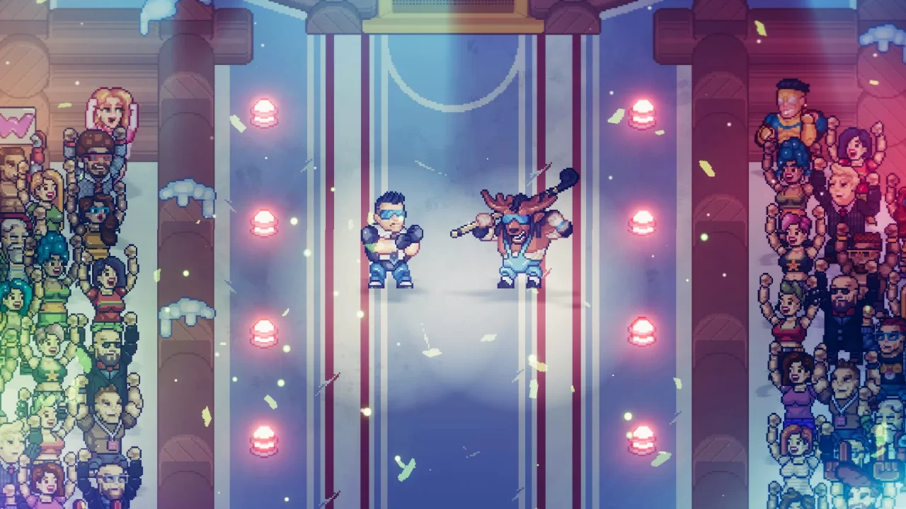 The Honest Bucks make an entrance in WrestleQuest.